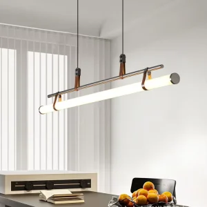 Nordic Modern Minimalist Black Metal Acrylic Pendant Lamp Linear Strip Hanging Light Indoor Decor for Island Bedroom