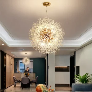 Nordic Modern Simple Crystal Dandelion Chandelier Scandinavian Style Firefly Dining Living Room Lamp Iron Master Pendant Lights