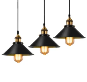 Nordic Retro Modern Pendant Light E27 Black Metal Shade Warm White Hanging for Dining Room Home Bar