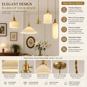 Nordic Ribbed Ceramic Pendant Light Brass Socket Twisted Gold Cord Bedside Dining Room Bar Loft Glass Ceiling Lamp