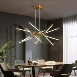 Nordic Simple Modern Sputnik Pendant Lights Dimmable Linear LED Chandelier for Restaurant Living Room E26 Base Long