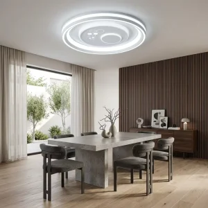 Nordic Style Ceiling Fan Light with Creative Layered Rings and Dimmable LED Performance for All Season