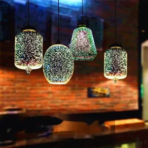 Nordic Style Custom Indoor Lights Chandelier Colorful 3D Glass Pendant Light for Decoration LED Fireworks Light