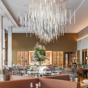 Nordic Style LED Pendant Chandeliers Customizable Crystal Glass Hanging Pipe Lights for Living Room or Restaurant Decor