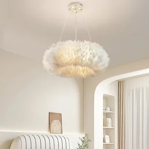 Nordic Style Modern Iron Feather Pendant Light Creative Middle Oval Hanging Fixture for Girls Chandeliers Pendant Lights