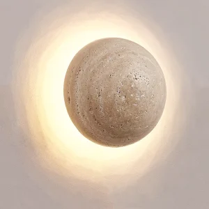 Nordic Wabi Sabi 10W LED Bedside Wall Lamp Semi Circular Natural Yellow Cave Stone Decor Light Hotel Corridor Travertine Painted
