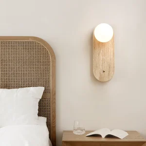 Nordic Wabi Sabi Decor Wall Sconce LED Yellow Travertine Background Lamp Natural Stone Wall for Apartment Bedroom Living Room