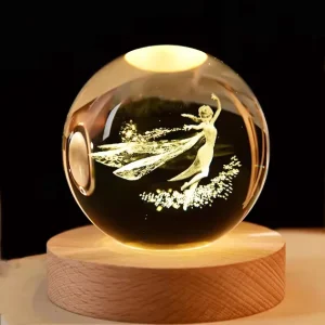 Novelty Gift 80mm 3D Laser Engraving Snow Princess K9 Desktop Decoration Ball Night Light Crystal Ball Night Lamp for Kid’s Gift