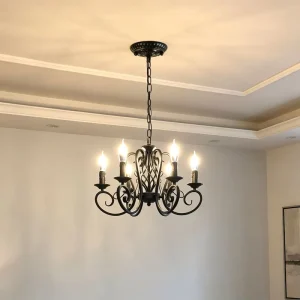 OEM 6-Light Matte Black Iron Chandelier 500mm/19.7in Pendant Light with Adjustable Hanging Chain for Height Adjustment