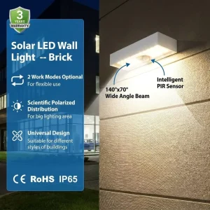 OEM IP65 PIR Motion Sensor Solar Wall Lamp with 140 Wide Angle Beam 2 Modes for Outdoor Building Facade White black Color