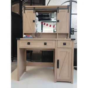 OEM ODM Custom Modern Vanity Desk Mirror Lights Sliding Door Makeup Vanity Charging Station Large Table Drawers Shelves Cabinet