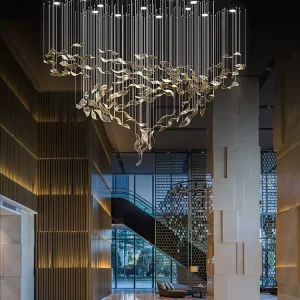 OEM ODM Glass Fallen Leaves High Ceiling Hotel Home Decorative Luxury Chandelier Hanging Lamp