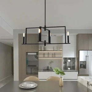 OEM ODM Minimalist Square Geometric Adjustable Height Steel Pendant Lighting 4-Bulb E12 Matte Black Chandelier Easy