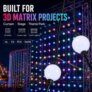 OEM ODM Smart Addressable 50mm IP67 24V UCS2903 DMX512 RGB 3D LED Pixel Ball String Lights for Commercial Event Decoration