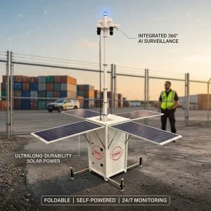 Off Grid Solar-Powered Mobile Surveillance CCTV Tower Night Vision SD Card Security System for Construction Job