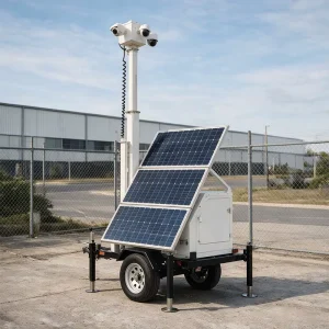 Off Grid Solar Security CCTV Trailer 6m Manual Mast 360 Degree Panoramic Lens Zero Dead Angle Monitoring