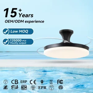 Office Home Project Use Folded Invisible ABS Blades China Factory Iron Body Pure Copper DC Motor LED Ceiling Fan with Light