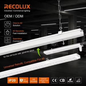 One All ClickFast Aluminum LED Linear Retrofit Light Adjustable Color Temp Dimmable 35-138W CRI 80/90 Commercial