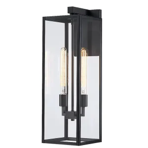 Outdoor Black Wall Lights Exterior Modern Simple Design Wall Sconce 2 Light Clear Glass Shade Waterproof for Villa