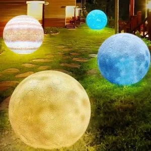 Outdoor Fiberglass Moonlight Solar Hand Painted Garden Planet Lawn Pathway IP65 Waterproof Landscape Lamp