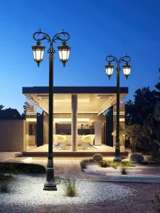 Outdoor IP65 Waterproof 220V Chinese Style Vintage Double Head LED Aluminum Street Lamp for Courtyards Gardens & Villas
