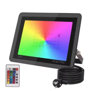 Outdoor IP66 220-240V RGB LED Floodlight 50/100W Remote Control IP66 Die-Casting Aluminum EU Plug LED Projector Light Reflector