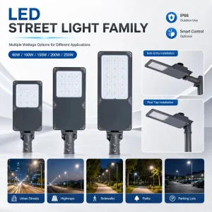 Outdoor IP66 LED Road Light SMD3030 SMD5050 150lm W Adjustable Bracket Street Lighting Fixture