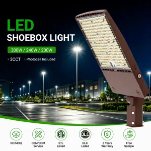 Outdoor LED Parking Lot Light IP65 Waterproof Module 300W 240W 200W Shoebox Area Dimmable Street Light