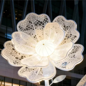 Outdoor Large Hollow Flower Light Sculpture Commercial Plaza LED Landscape Light Holiday Shopping Mall Decor Light Installation