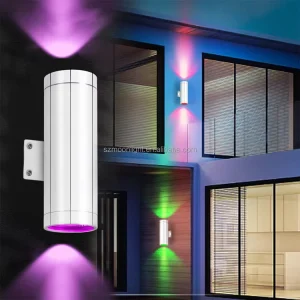 Outdoor RGBW Wall Sconces with RF Remote Control Black 20W RGB Color Changing Up and Down Wall Lamp Exterior Porch Light Fixture
