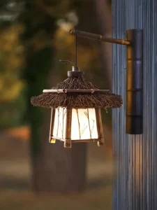 Outdoor Retro Japanese Bamboo Woven Acrylic Warm White Waterproof IP65 LED Wall Lamp for Courtyard Residential Areas and Tea Rooms