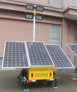 Outdoor Solar LED Lighting Tower Trailer DC Powered Solar Panels Mobile Solar Light Tower
