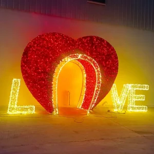 Outdoor Waterproof 3D LED Heart Arch Light IP65 Wedding Christmas Street Park Motif Display Festival Decoration
