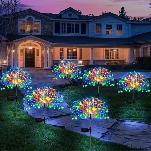 Outdoor Waterproof Fireworks Stake Lamp Decorative Sparkles Solar Garden Light for Holiday Party Event Outdoor Decor