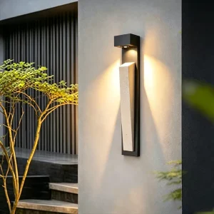 Outdoor Waterproof Motion-Sensor Wall Lamp Stainless Steel Frame Yellow Travertine Glass Lampshade for Entrance Gates Garden
