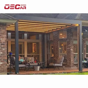 Outdoor Waterproof Motorized Pergola Garden Patio Backyard with LED Light Gazebo Canopy Pergola