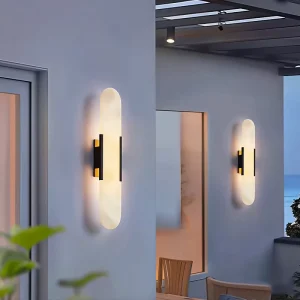 Outdoor Waterproof Wall Sconce with Stainless Steel Housing IP65 Rating Modern Minimalist Marble Effect Design for Corridors