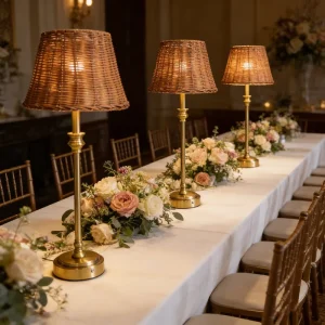 Outdoor and Indoor Wedding Lighting Set with Metal Touch Remote Control Rechargeable Handmade Rattan Lampshade