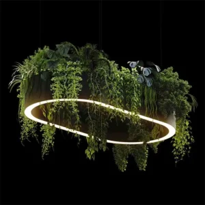 Oval Green Plant Circular LED Pendant Lighting Decor Chandelier for Living Bedroom Dining Room Home Office