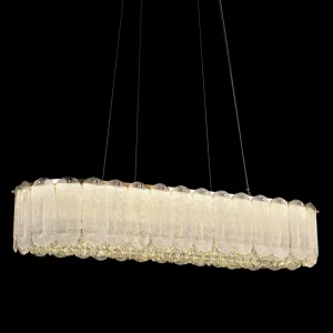 Oval Textured Glass Crystal Linear Chandelier for Dining Room Kitchen Island Hotel Villa Club Lounge