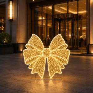 Oversized Warm White PVC Mesh LED Bowknot Motif Light Hotel Entrance Stand Outdoor Christmas Plaza Decor CE RoHS IP65