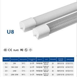 PC Bracket Lamp Tube U8 30W 4Ft LED Tube Light