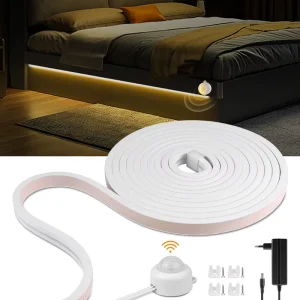 PIR Motion Sensor LED Light Strip 24V Warm White Silicone Soft Light with Human Sensing for Indoor Cabinet Lighting