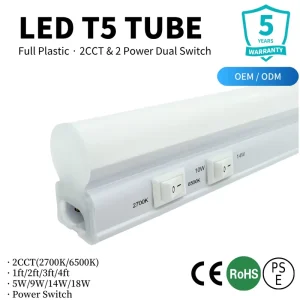 PSE Approved LED T5 Integrated Light Wattage Adjustable 5W 9W 14W 18W Dual CCT Selectable Linkable Linear Lamp Factory