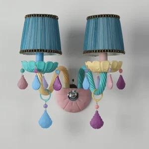 Pastel Color LED Luxury Modern European Wall Light with Fabric Shade for Nursery Bedroom Living Room Soft Tone Interior Lighting