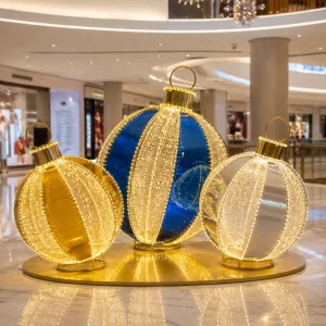 Pedestrian Street Outdoor Indoor Decor Giant 3D Christmas Ornament Ball Set Blue Gold Silver Trio LED Motif Light CE RoHS IP65