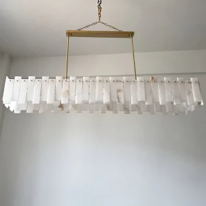 Pendant Light Modern Linear Rectangle Alabaster Brass with Steel for Kitchen Island Dining Home Indoor Room Chandelier Lamp