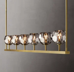 Pendant Light Modern Solid Brass Crystal 6-Lights Linear Chandelier Lamp for Dining Room Kitchen Island Home Decoration