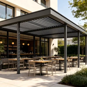 Pergolas LED Lights Bioclimatic Outdoor Aluminum Patio Louver Roof Electric Sunshade Swimming Pool Modern Pergola
