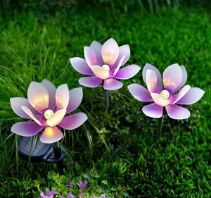 Plastic Lotus Solar Wall Light Decoration for Garden Patio Deck Path Good Qualitysolar Led Decorative Flower Lights